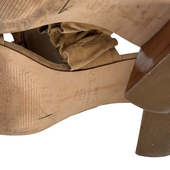 Ann Taylor Ruffle Heels Mule Sandal SZ 8.5 Womens Tan Boho Chic Casual Vacation - Picture 11 of 12